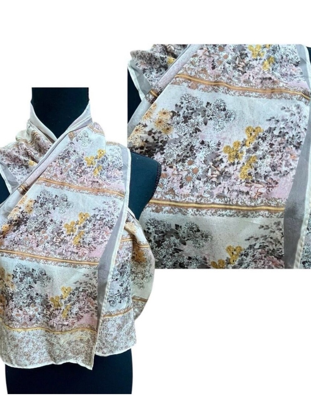 Vintage Paul Renard Silk Scarf Ditsy Floral Hand Rolled Edges 43.5x9.75" Japan